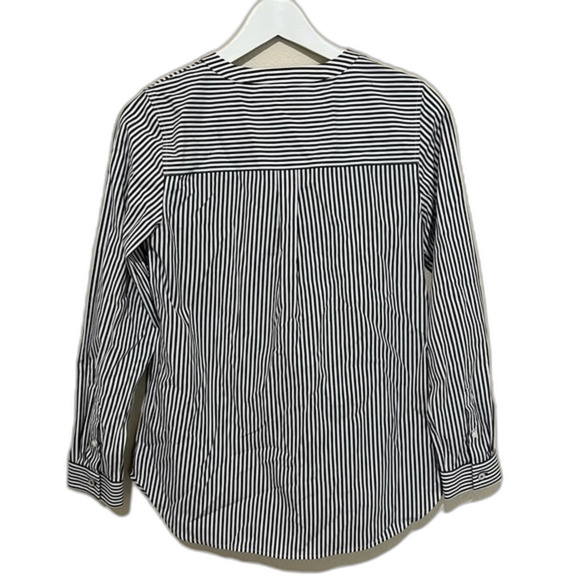 Talbots Striped Notched Shirt Womens Size S Petite Non Iron Top Grey White - Picture 2 of 4